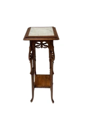 Art Nouveau Pedestal Plant Stand, Hand-Carved Beech & Marble, 1900s